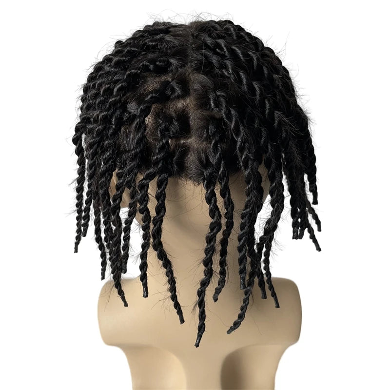 Twist Braids Human Hair Replacement System Knotted Skin Toupee for Black Men