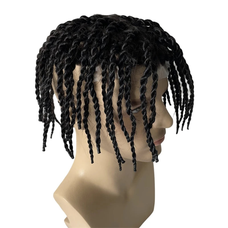 Csavar fonatok emberi haj pótrendszer csomózott bőr tupé fekete férfiaknak