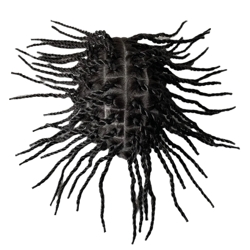 Brazil szűz emberi hajból készült hajpótló 200% sűrűségű Jet Black csavart fonott tupé fekete férfiaknak