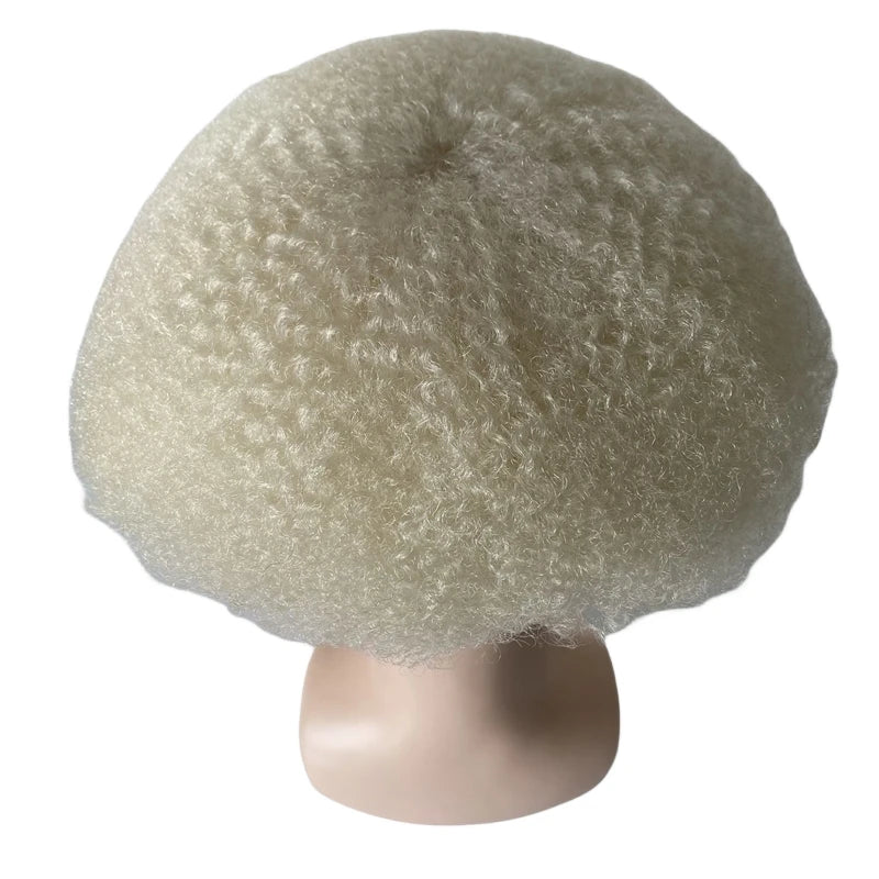 6mm Root Afro Golf Platina Blond 60# Volledig Kant Toupet voor Zwarte Mannen