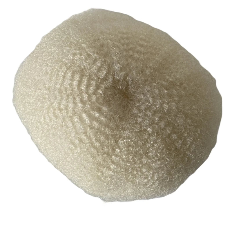 6mm Root Afro Golf Platina Blond 60# Volledig Kant Toupet voor Zwarte Mannen