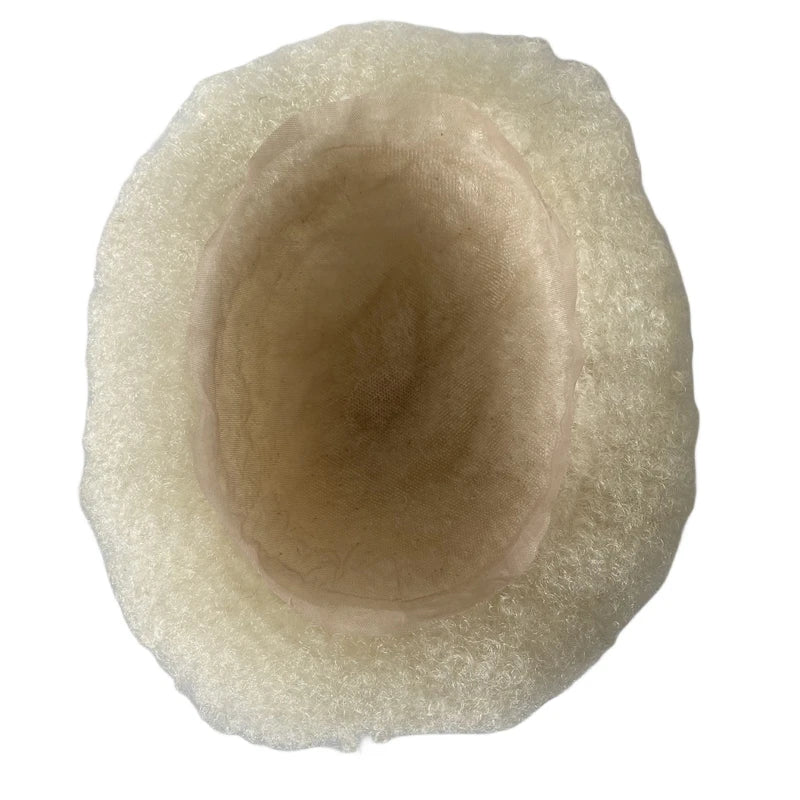 6mm Root Afro Golf Platina Blond 60# Volledig Kant Toupet voor Zwarte Mannen