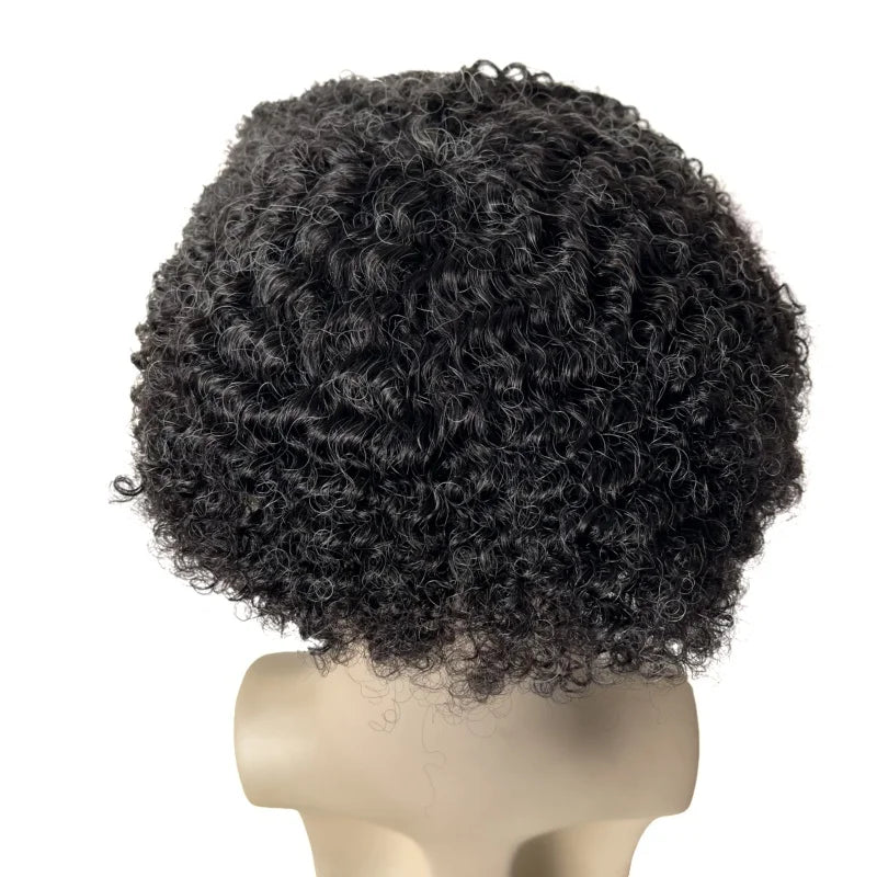 Brazil szűz emberi hajból készült teljes csipke tupé 8 mm hullámmal #1B10 idősebb fekete férfiaknak