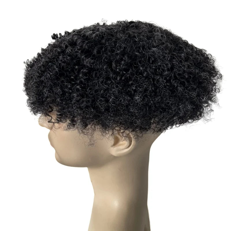 Brazil szűz emberi hajból készült teljes csipke tupé 8 mm hullámmal #1B10 idősebb fekete férfiaknak