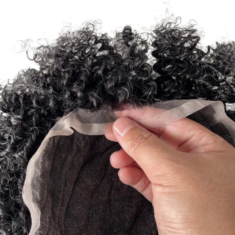 Brazil szűz emberi hajból készült teljes csipke tupé 8 mm hullámmal #1B10 idősebb fekete férfiaknak