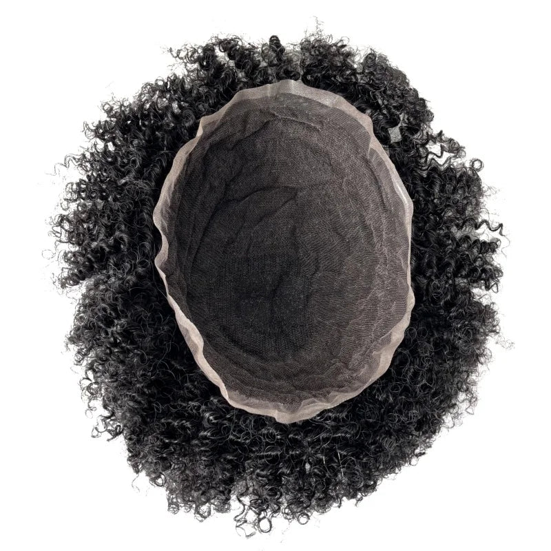 Brazil szűz emberi hajból készült teljes csipke tupé 8 mm hullámmal #1B10 idősebb fekete férfiaknak