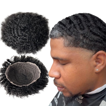 Brazil szűz emberi hajból készült teljes csipke tupé 8 mm hullámmal #1B10 idősebb fekete férfiaknak