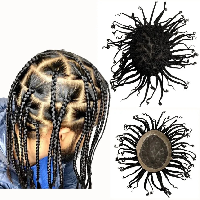 Afro Braids Mono Lace Human Hair Replacement System for Black Men 8x10