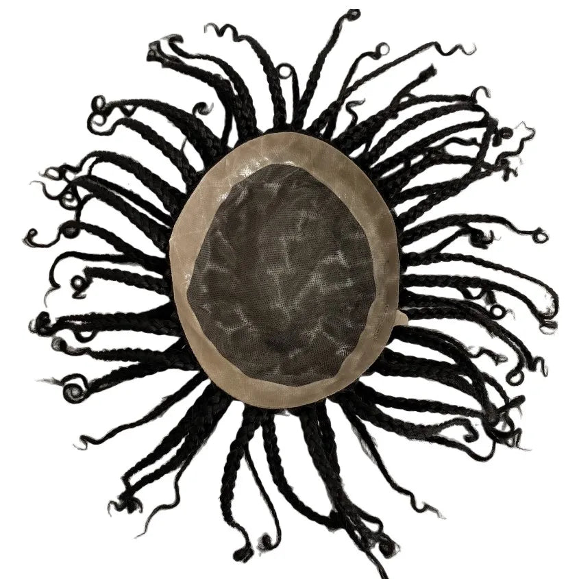 System wymiany włosów, warkocze afro, mono-koronka, ludzkie włosy dla czarnoskórych mężczyzn 8x10