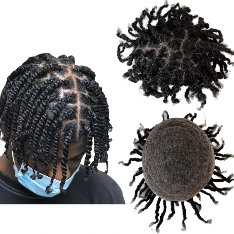 Afro twist fletter tupé Full Lace hårsystem for svarte menn