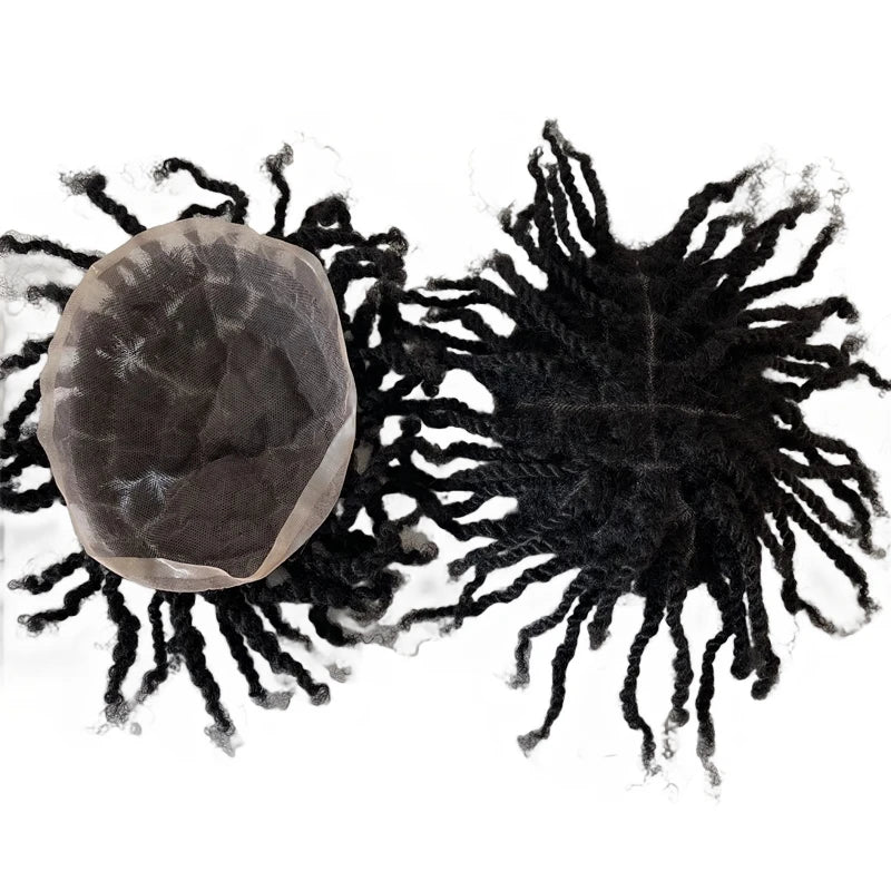 Afro twist fletter tupé Full Lace hårsystem for svarte menn