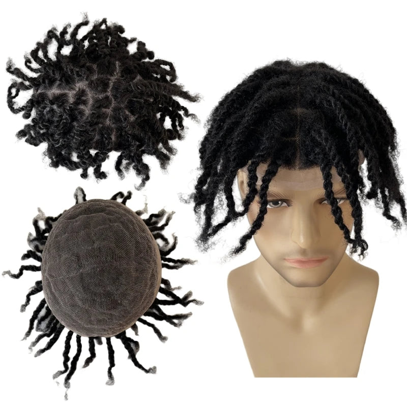 Afro twist fletter tupé Full Lace hårsystem for svarte menn
