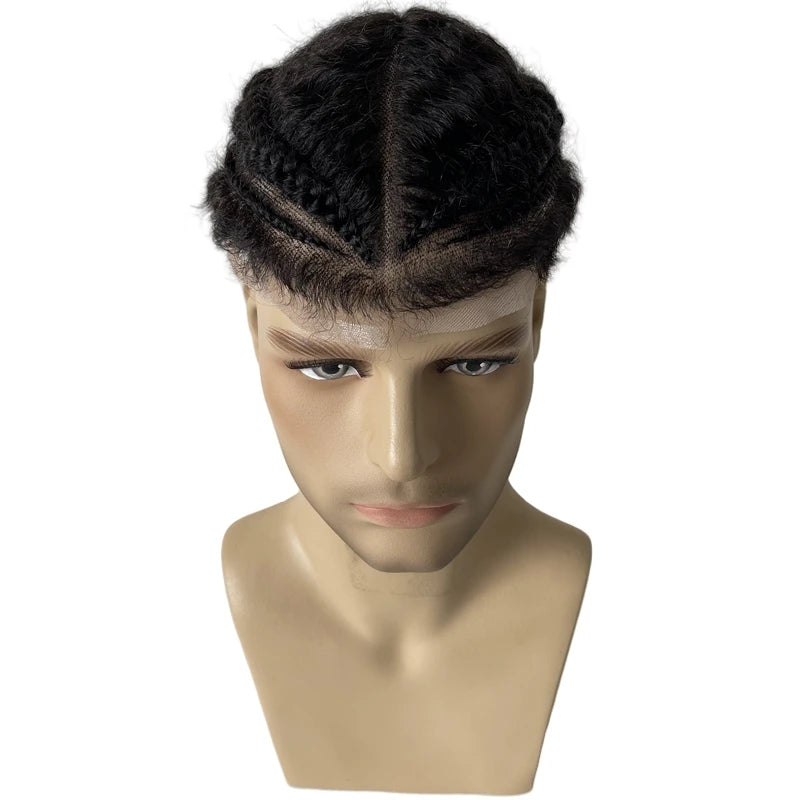 Brazilian Virgin Human Hair Black Afro Baby Hair Cornrow Braids Toupee Full Lace Unit for Men