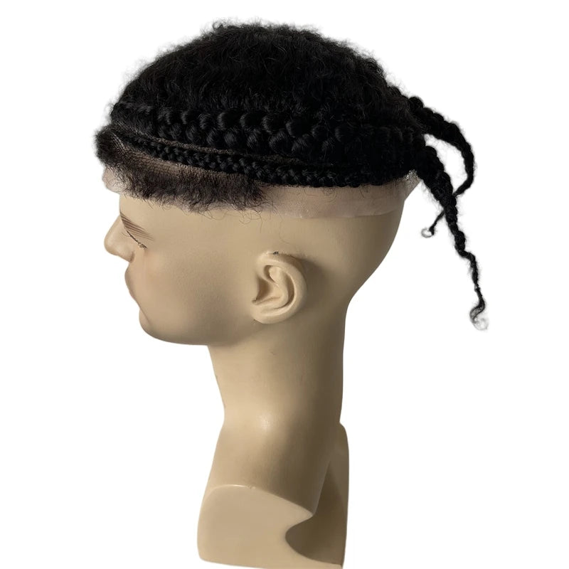 Brazilian Virgin Human Hair Black Afro Baby Hair Cornrow Braids Toupee Full Lace Unit for Men