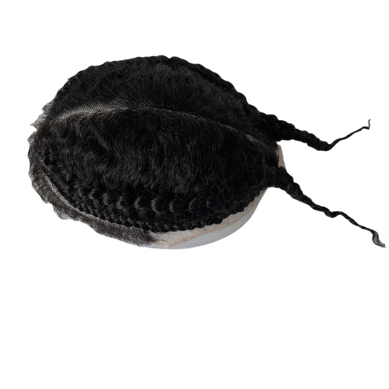 Brazilian Virgin Human Hair Black Afro Baby Hair Cornrow Braids Toupee Full Lace Unit for Men
