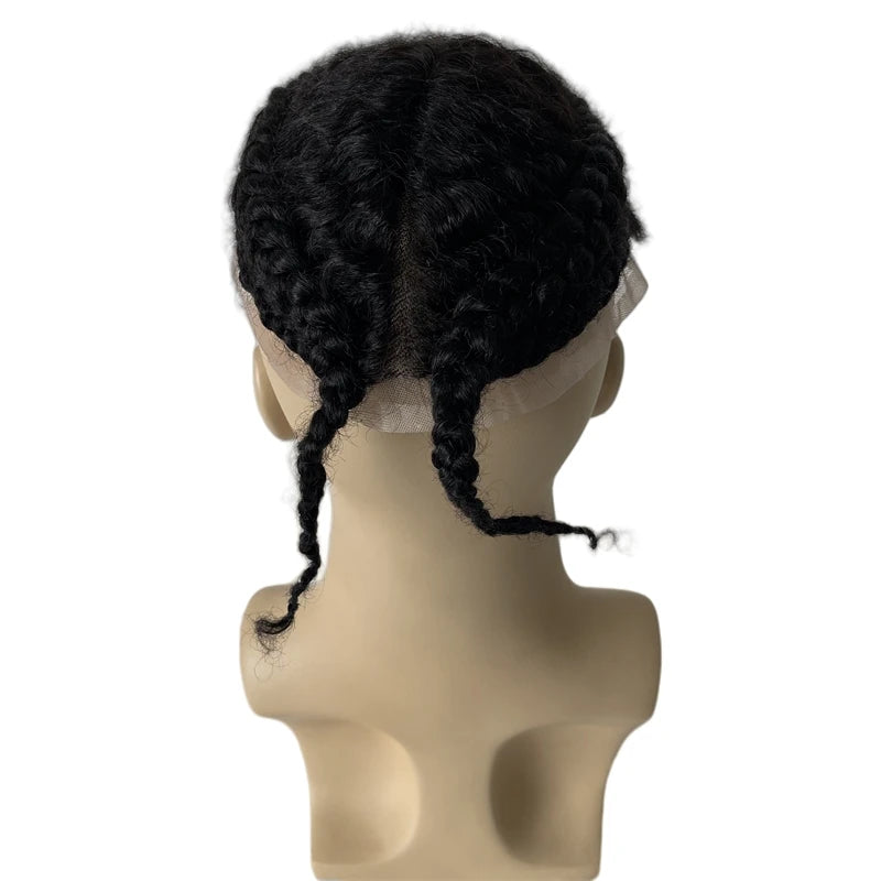 Brazilian Virgin Human Hair Black Afro Baby Hair Cornrow Braids Toupee Full Lace Unit for Men