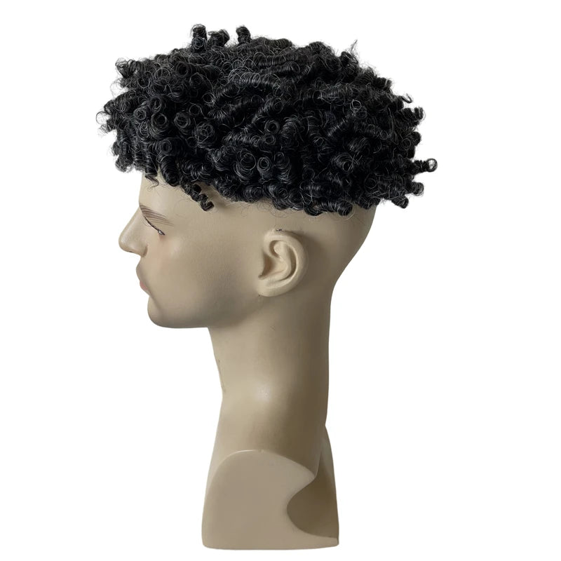 Europees Remy Human Hair Front Lace Toupet voor Mannen 15mm Krul #1B10 Grijs 8x10 Eenheid