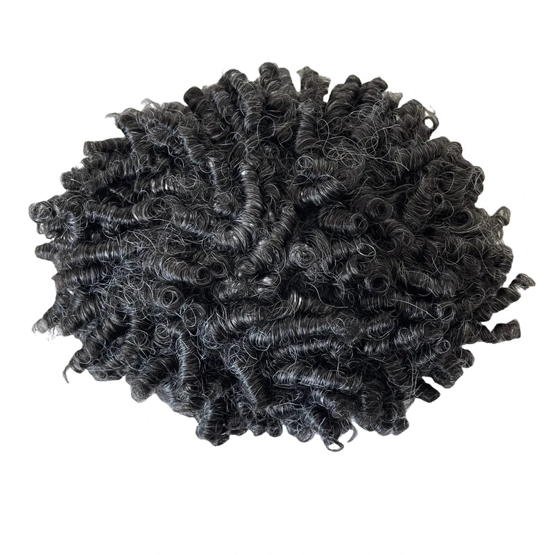 European Remy Human Hair Front Lace Toupee for Men 15mm Curl #1B10 Grey 8x10 Unit - front hairline view