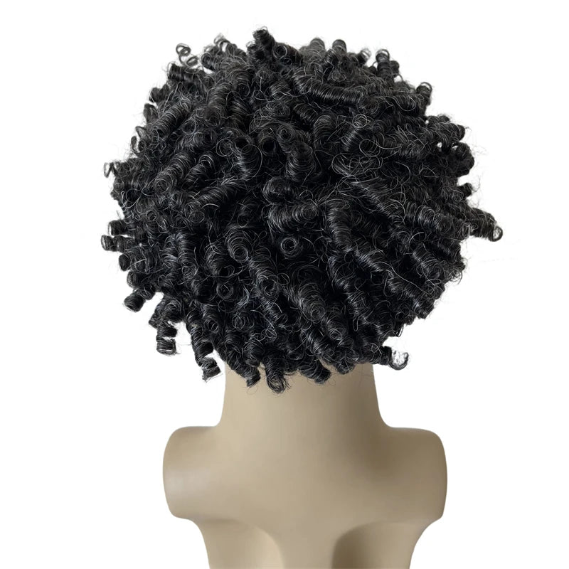 Europees Remy Human Hair Front Lace Toupet voor Mannen 15mm Krul #1B10 Grijs 8x10 Eenheid