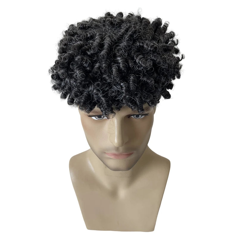 Europees Remy Human Hair Front Lace Toupet voor Mannen 15mm Krul #1B10 Grijs 8x10 Eenheid