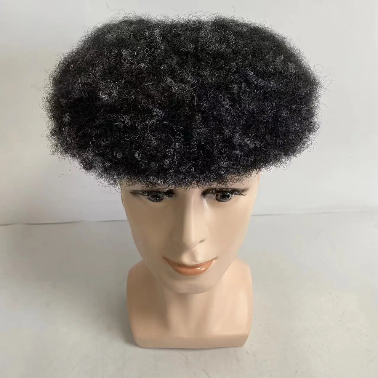 6mm Wave Toupet #1 Grijs Volledig Kant Units voor Zwarte Mannen