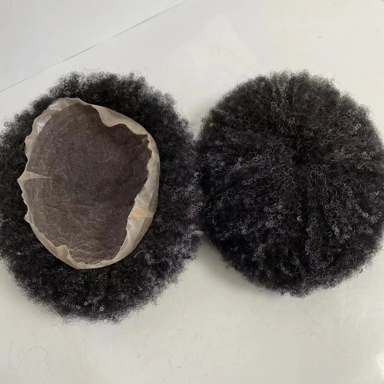 6mm Wave Toupet #1 Grijs Volledig Kant Units voor Zwarte Mannen