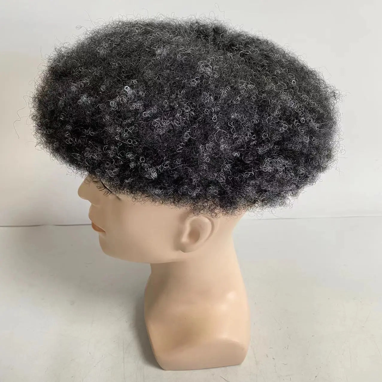 6mm Wave Toupet #1 Grijs Volledig Kant Units voor Zwarte Mannen