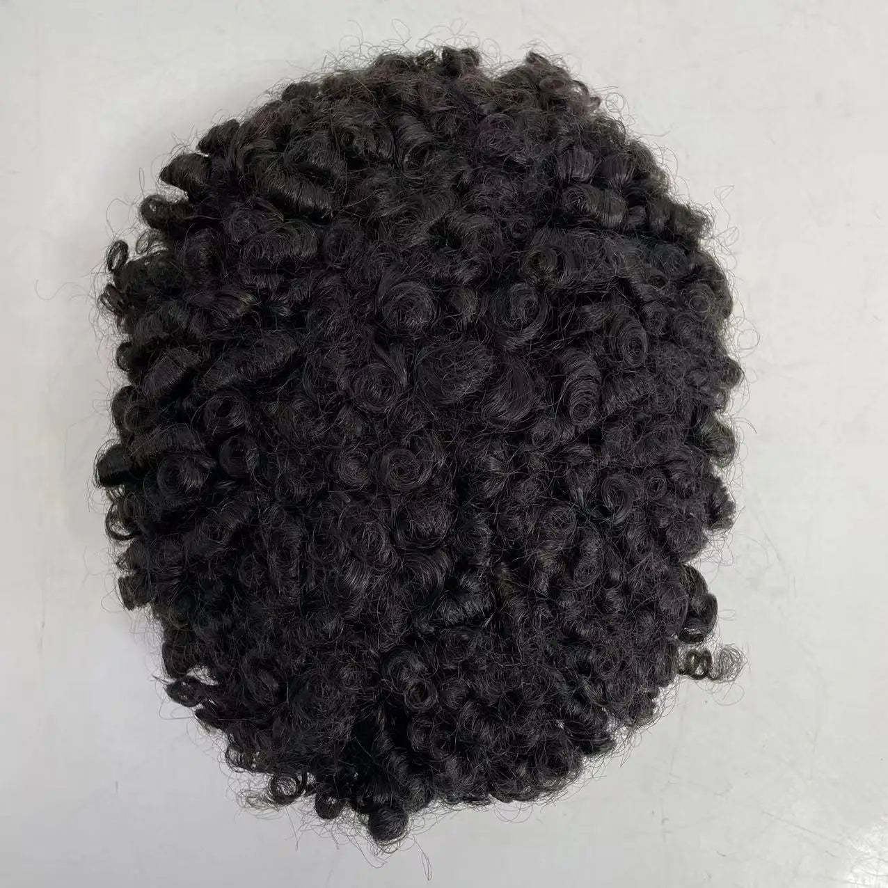 12mm Krul Volledig Kant Toupet voor Zwarte Mannen