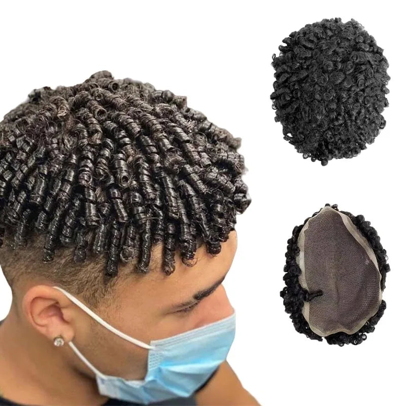 12mm Curl Full Lace Toupee for Black Men