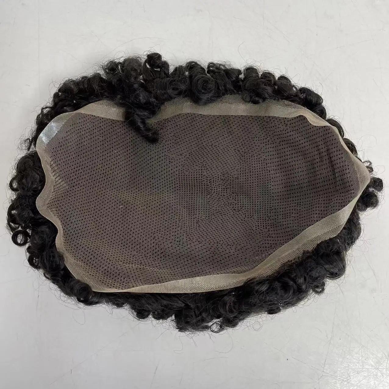 12mm Krul Volledig Kant Toupet voor Zwarte Mannen
