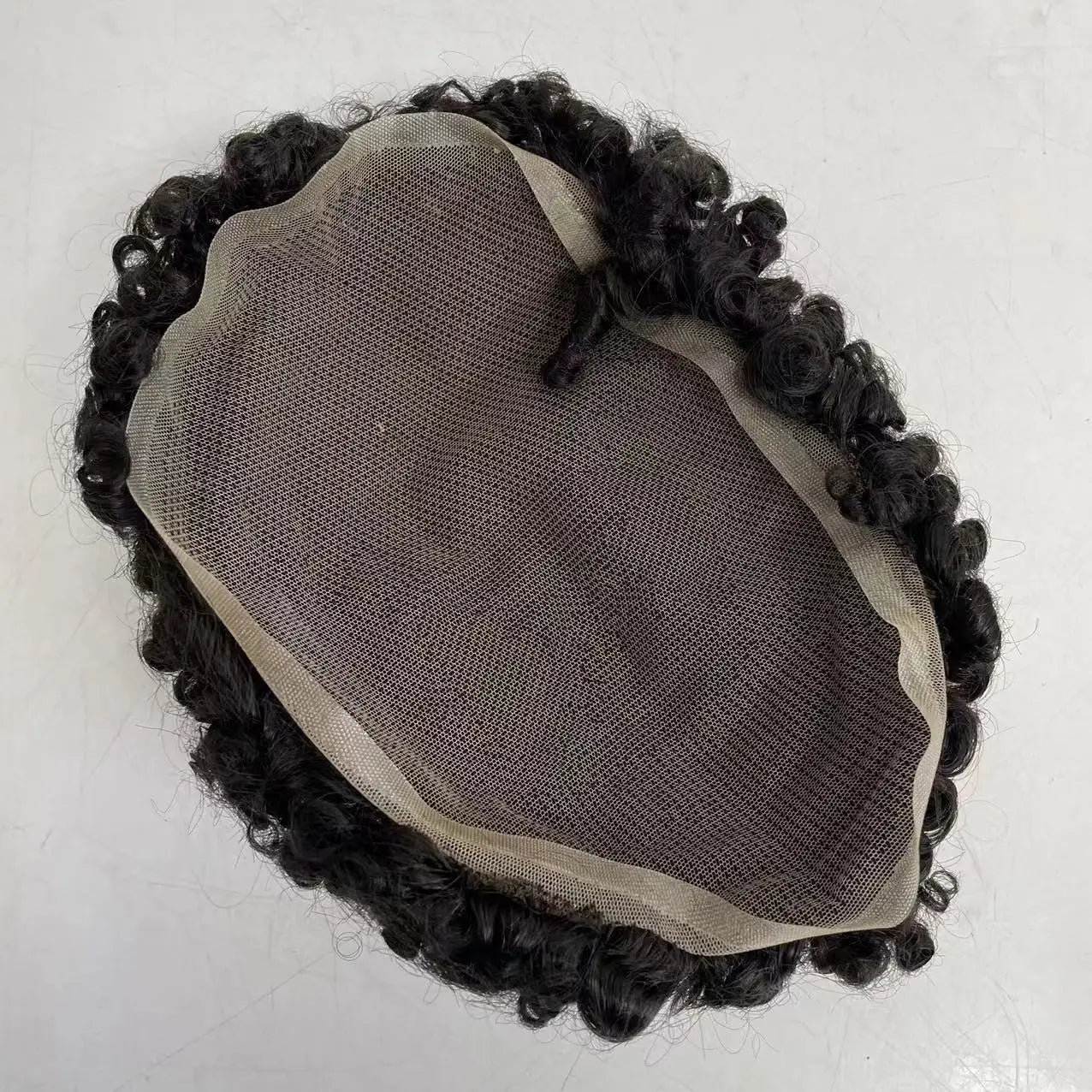 12mm Krul Volledig Kant Toupet voor Zwarte Mannen