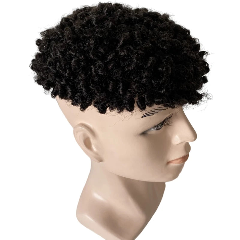 8mm kihara pomppuisa kihara toupee solmittu PU-yksikkö mustille miehille