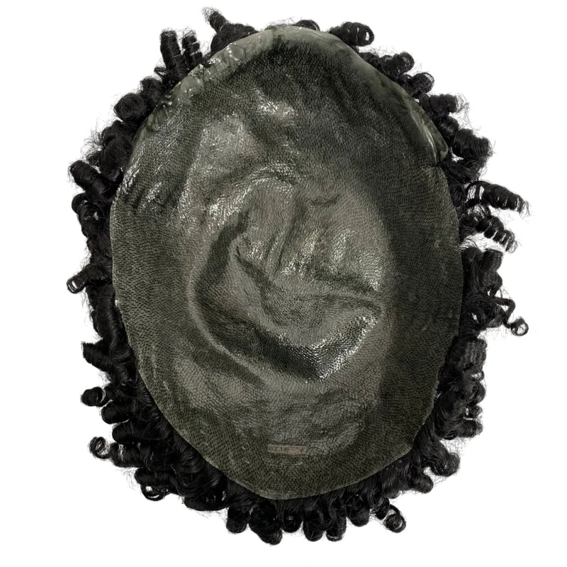 8mm kihara pomppuisa kihara toupee solmittu PU-yksikkö mustille miehille