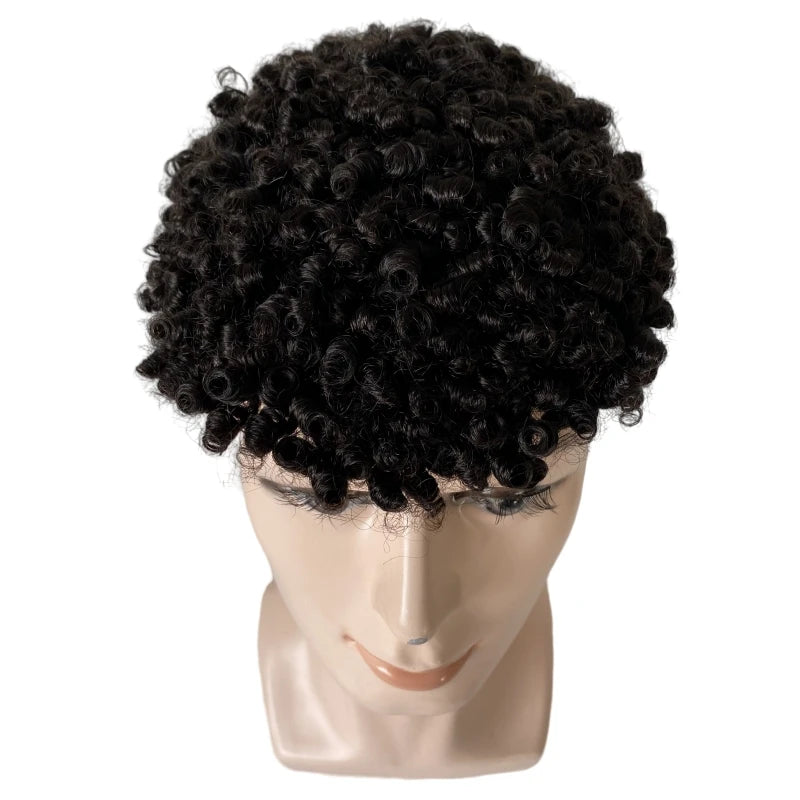 8mm Curl Bouncy Curly Toupee Knotted PU Unit for Black Men - product view