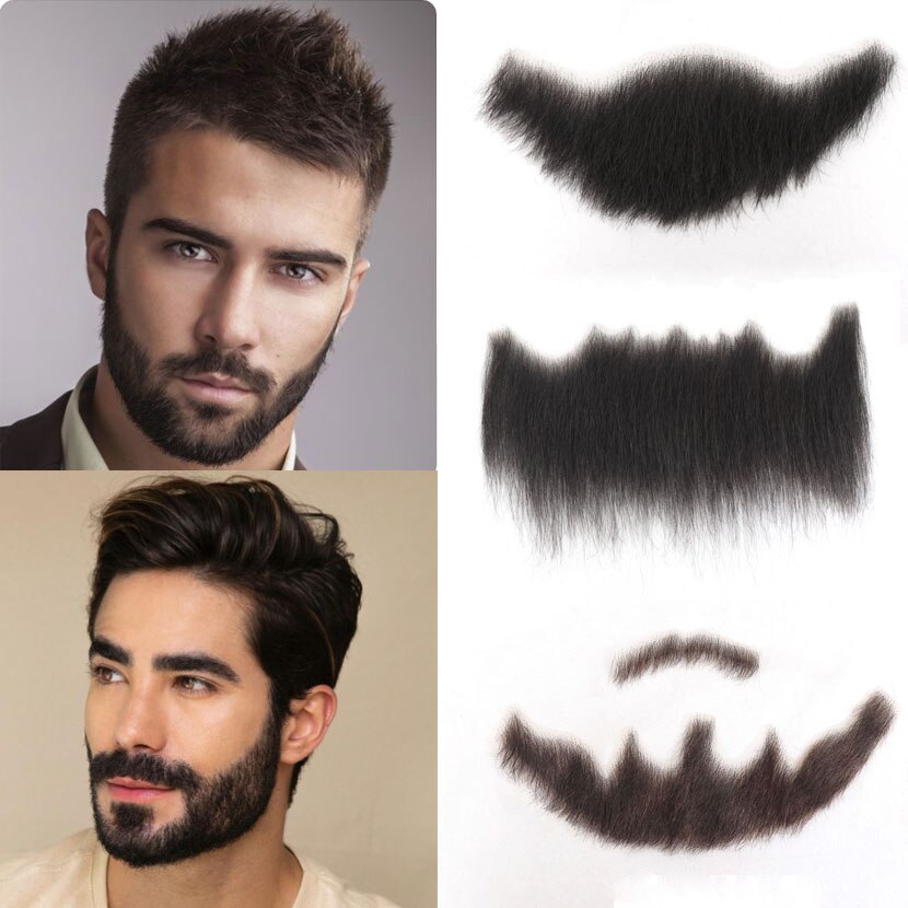 Human Hair Fake Beard Mustache for Men Lace Invisible False Beard ...