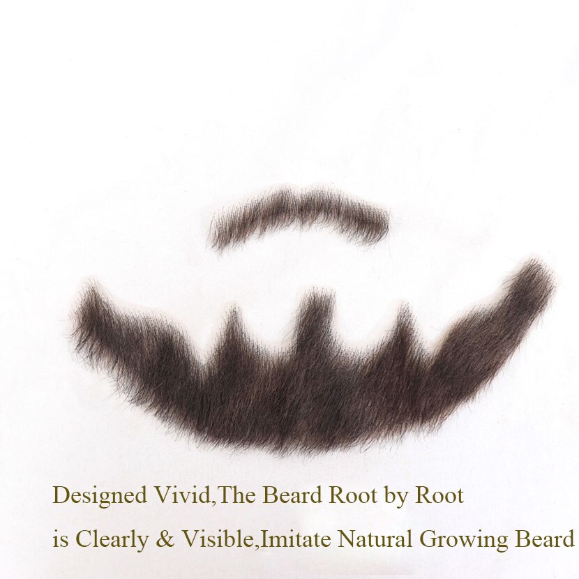 Human Hair Fake Beard Mustache for Men Lace Invisible False Beard - worn view