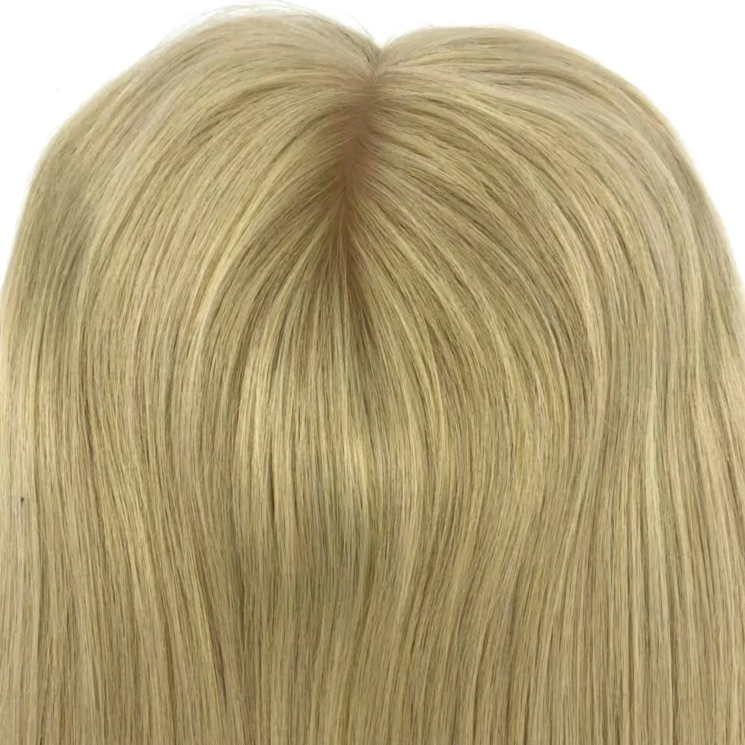 Blonde Remy Human Hair Topper for Women with Silk Base and Clips Natural Hair Piece Kippa Extensions