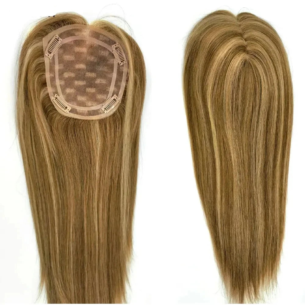 Human Hair Topper for Women Remy Hair Mono Lace Cap with Clip