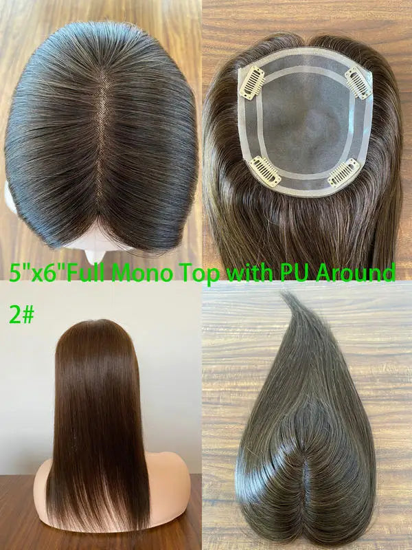 Human Hair Topper for Women Remy Hair Mono Lace Cap with Clip