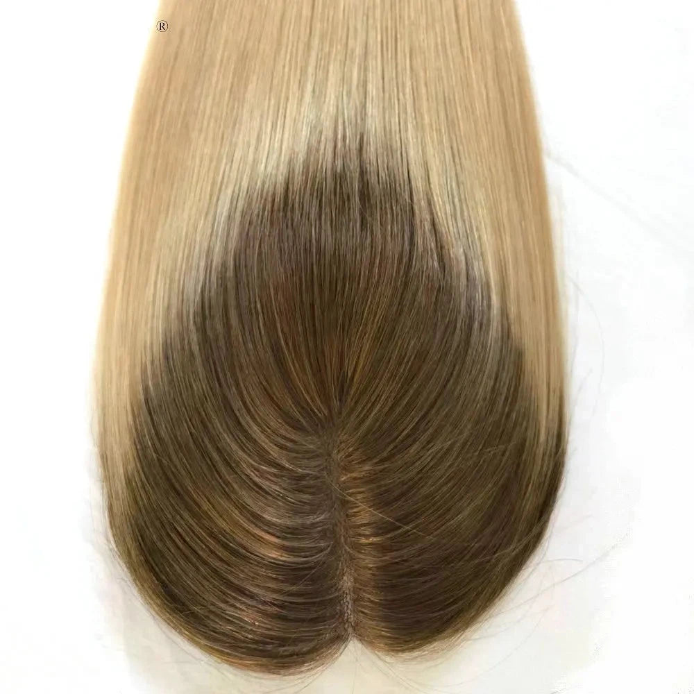 Human Hair Topper for Women Remy Hair Mono Lace Cap with Clip