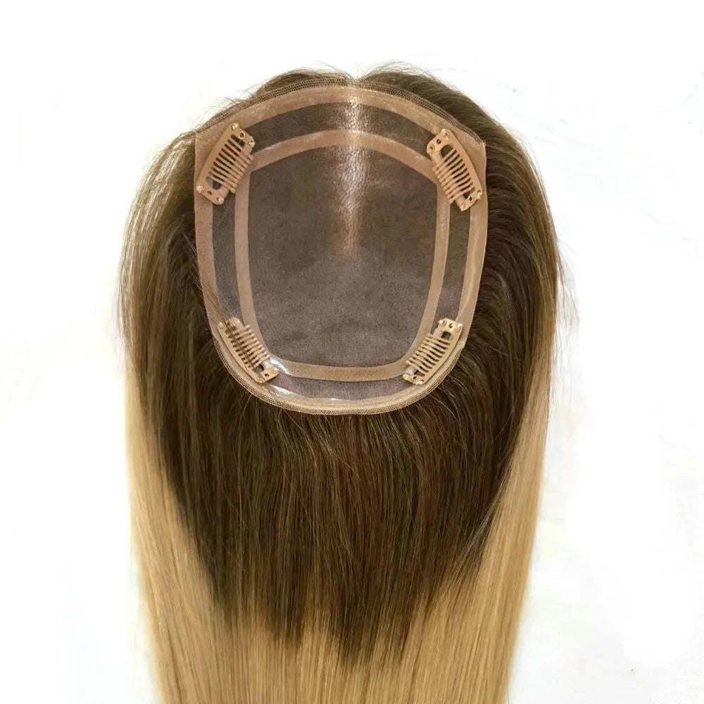 Human Hair Topper for Women Remy Hair Mono Lace Cap with Clip
