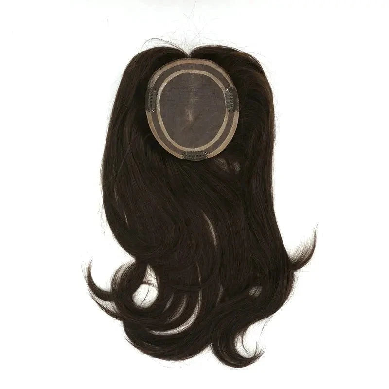 Topper-peruka z ludzkich włosów dla kobiet, brązowa, mono lace, nakładka na czubek głowy