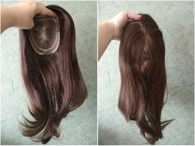 Topper-peruka z ludzkich włosów dla kobiet, brązowa, mono lace, nakładka na czubek głowy