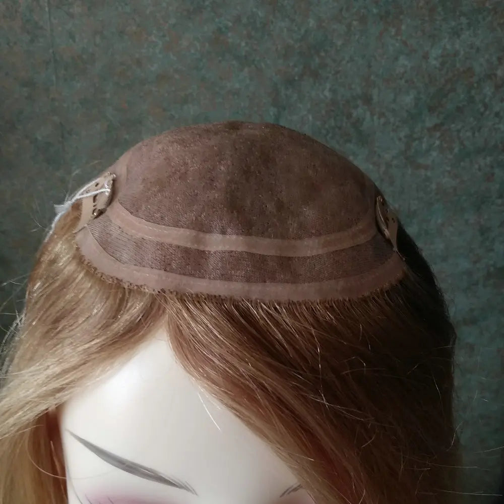 Topper-peruka z ludzkich włosów dla kobiet, brązowa, mono lace, nakładka na czubek głowy