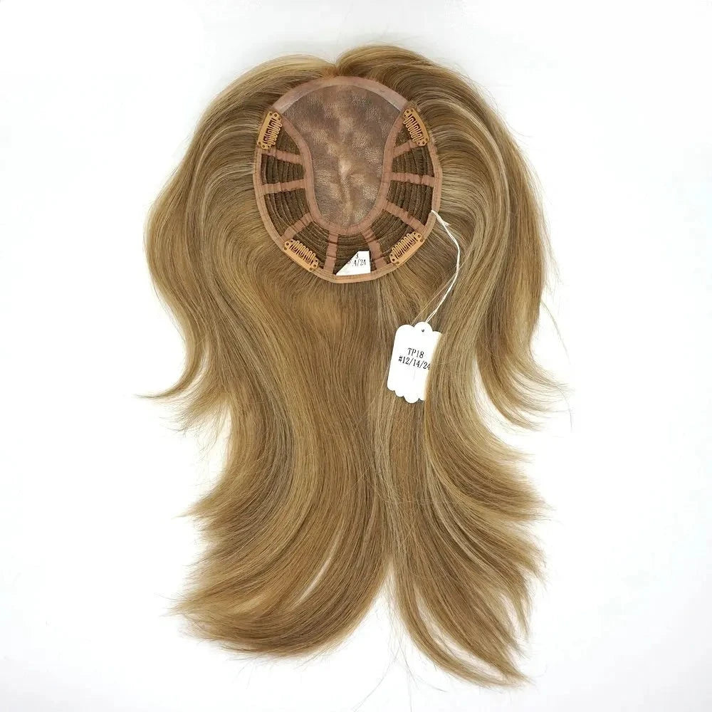 Remy Human Hair Handtied Topper with Clips for Women Mono Wig Toppers