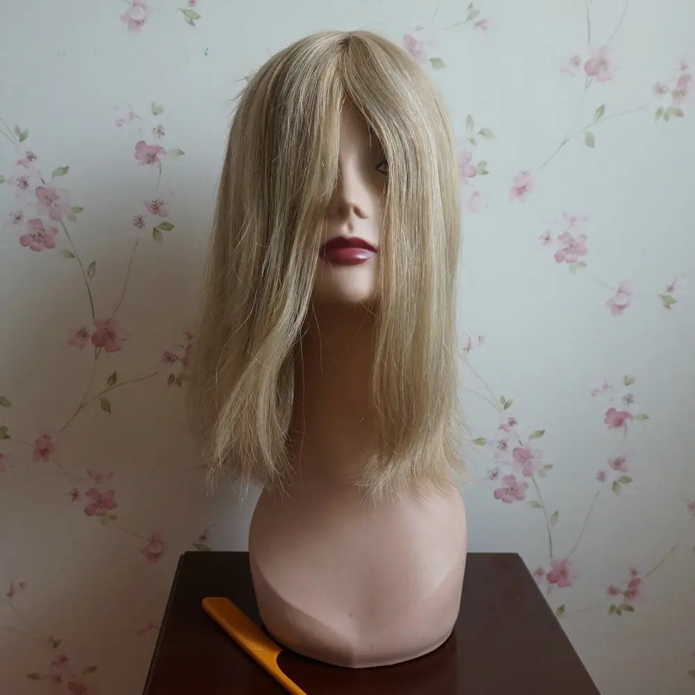 Topper z ludzkich włosów Remy, wiązany ręcznie, z klipsami dla kobiet, mono topper