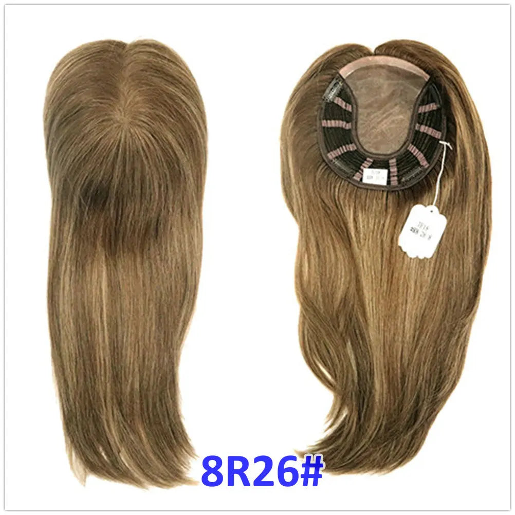 Remy Human Hair Handtied Topper with Clips for Women Mono Wig Toppers