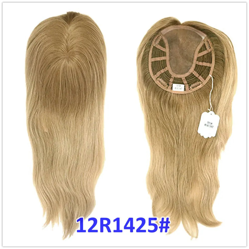 Remy Human Hair Handtied Topper with Clips for Women Mono Wig Toppers