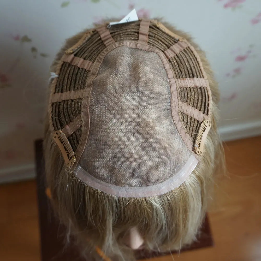 Topper z ludzkich włosów Remy, wiązany ręcznie, z klipsami dla kobiet, mono topper