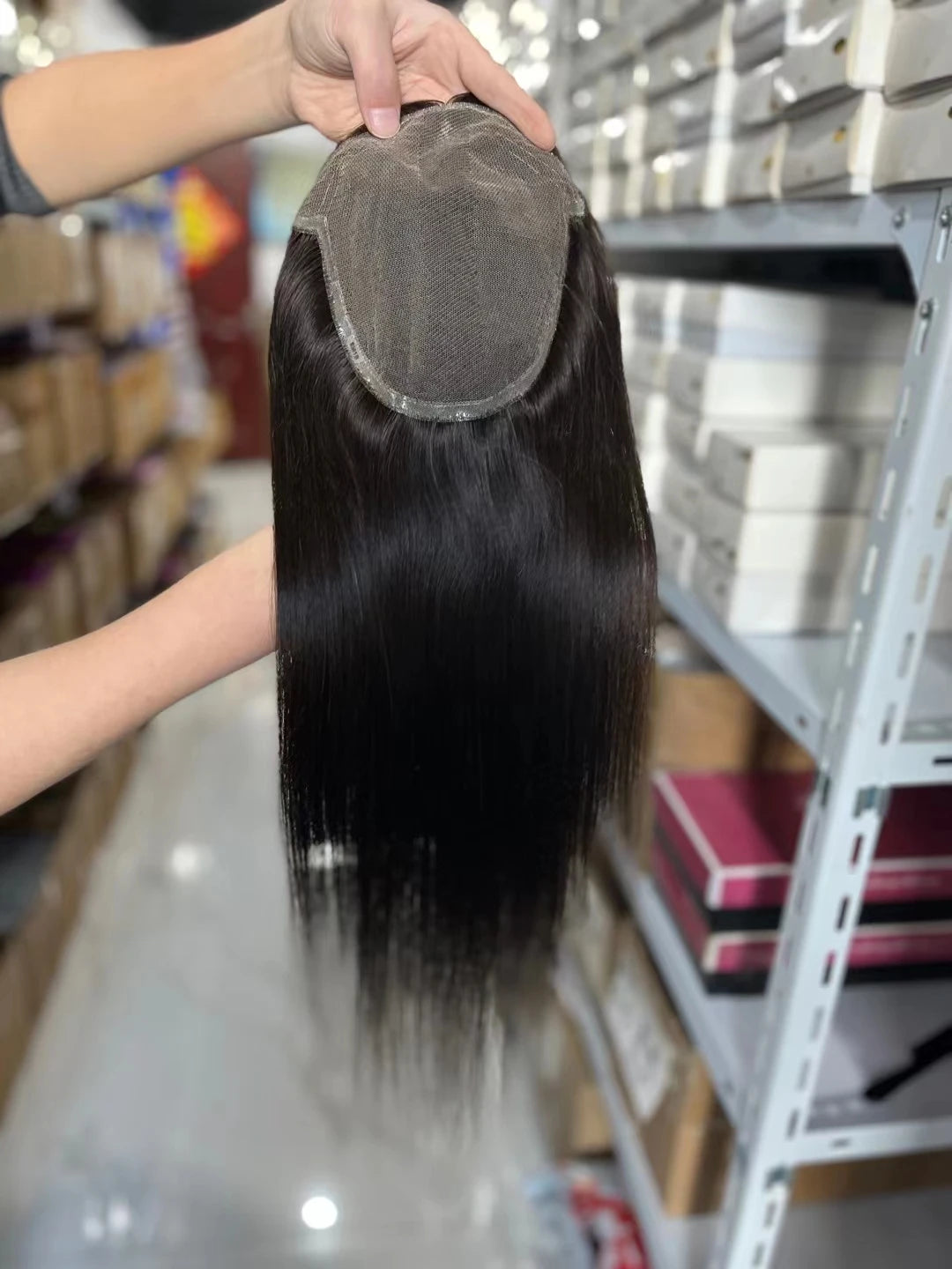 Remy emberi hajból készült teljes csipkés topper paróka nőknek - fekete, szőke hajdísz tupé